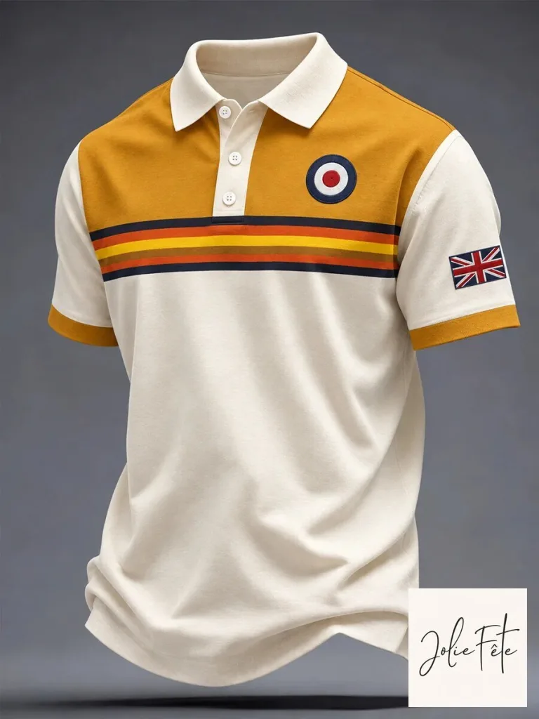 British Mod Target Logo Striped Polo Shirt with Union Jack Sleeve