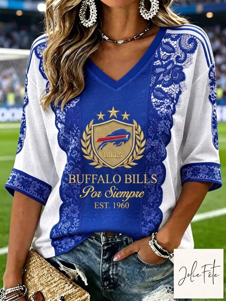 Buffalo Bills Mafia Floral V-Neck Oversized Sports T-Shirt