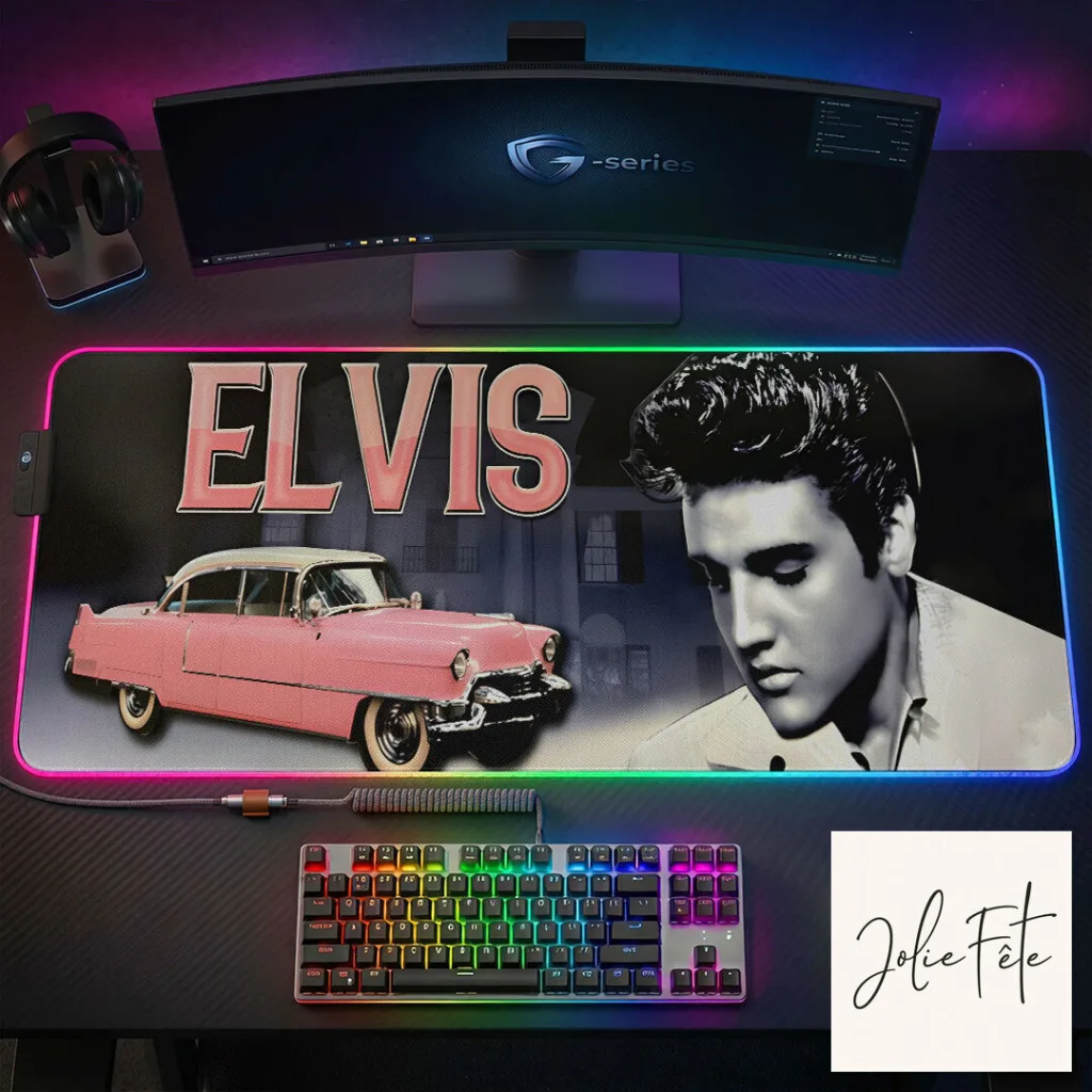 Elvis Presley Gaming Desk Mat with Pink Cadillac and RGB Lighting 29 Elvis Presley Gaming Desk Mat with Pink Cadillac and RGB Lighting