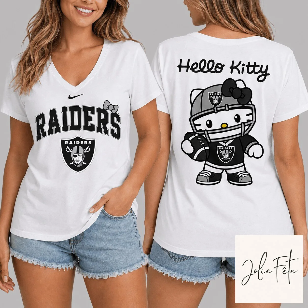 Las Vegas Raiders Football Hello Kitty Women's V-Neck T-Shirt