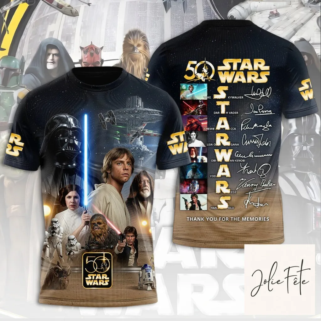 Star Wars 50th Anniversary Luke Skywalker Darth Vader Chewbacca Leia Organa T-Shirt 13 Star Wars 50th Anniversary Luke Skywalker Darth Vader Chewbacca Leia Organa T-Shirt