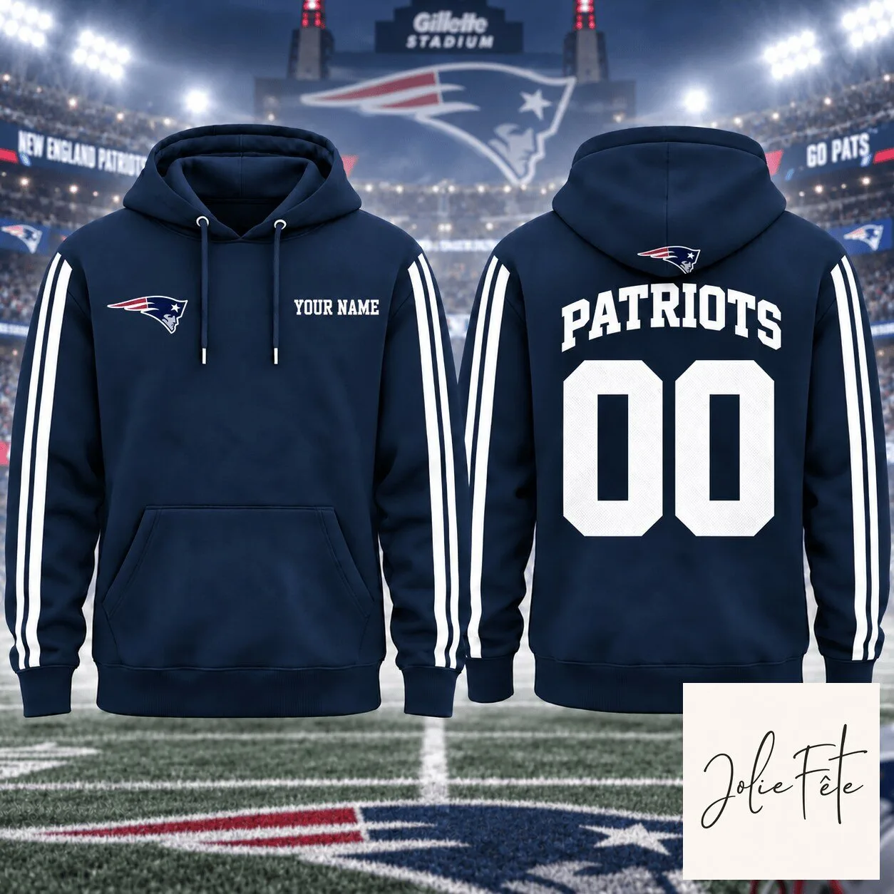 New England Patriots Personalized Name and Number Navy Blue Hoodie