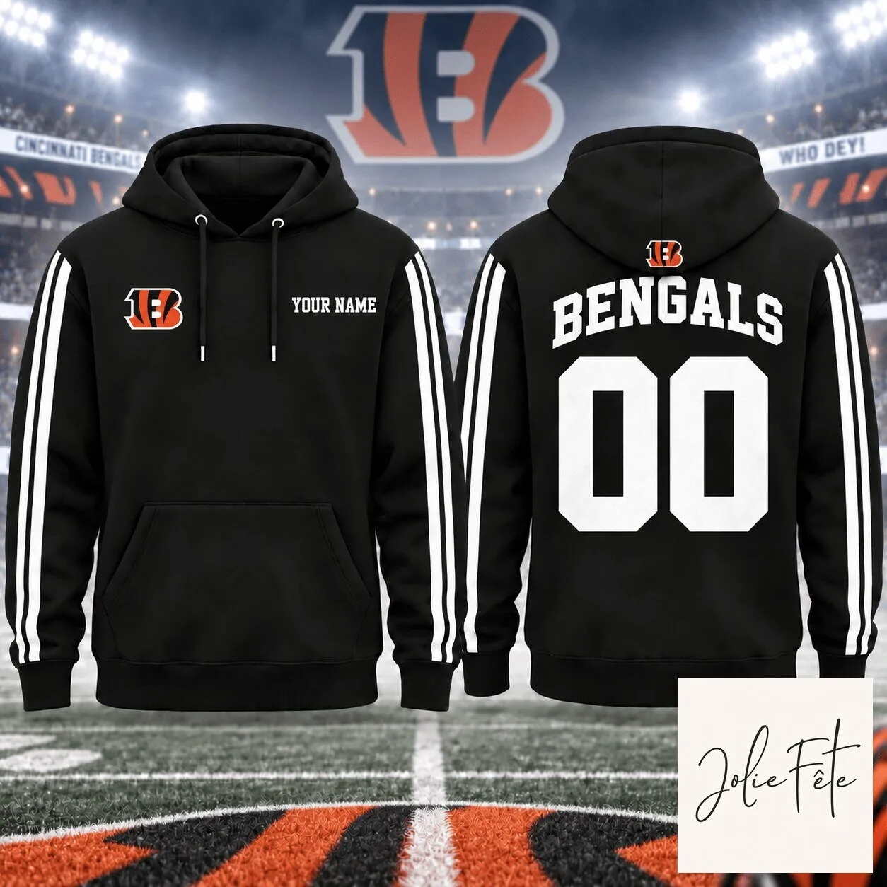 Cincinnati Bengals Personalized Name Number Black Hoodie
