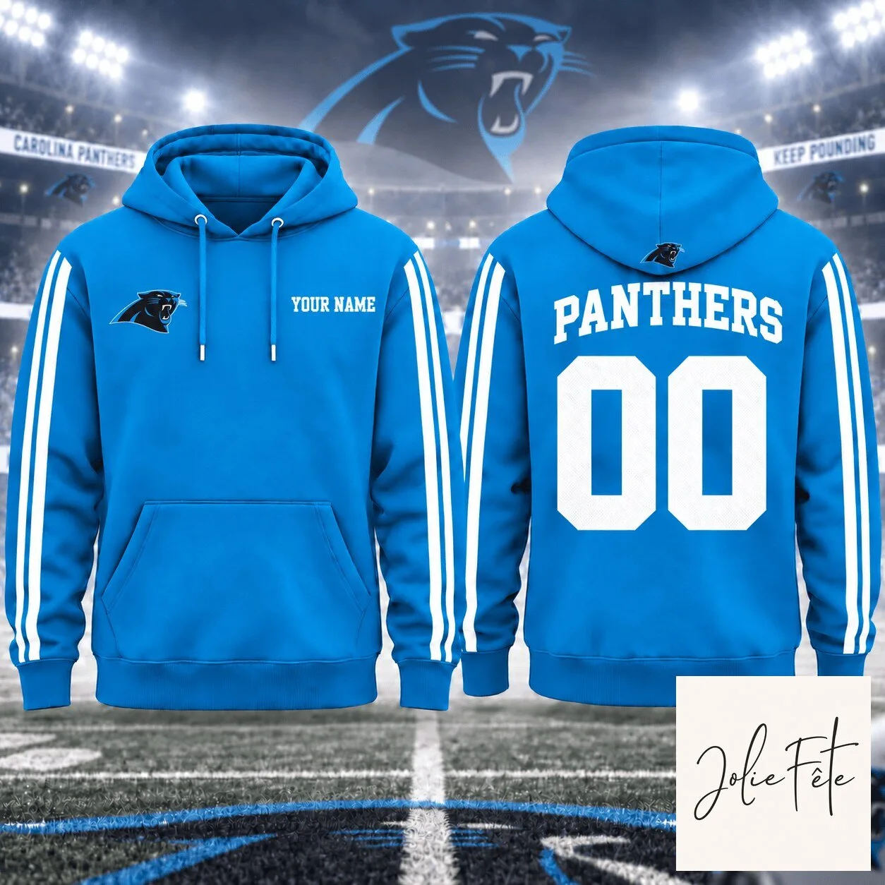 Carolina Panthers Personalized Name and Number Blue Football Hoodie