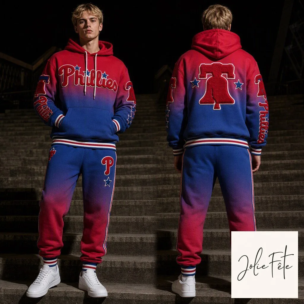 Philadelphia Phillies Red Blue Ombre Gradient Hoodie Sweatshirt and Jogger Pants Set