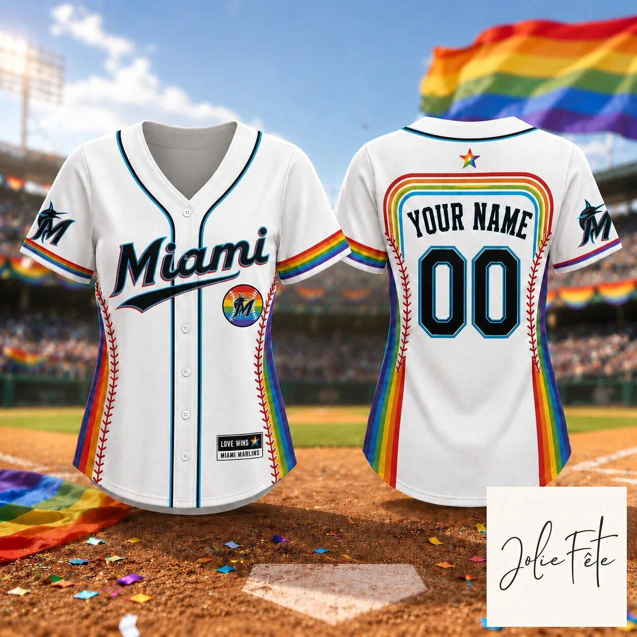 Miami Marlins Baseball Pride Rainbow Personalized Jersey