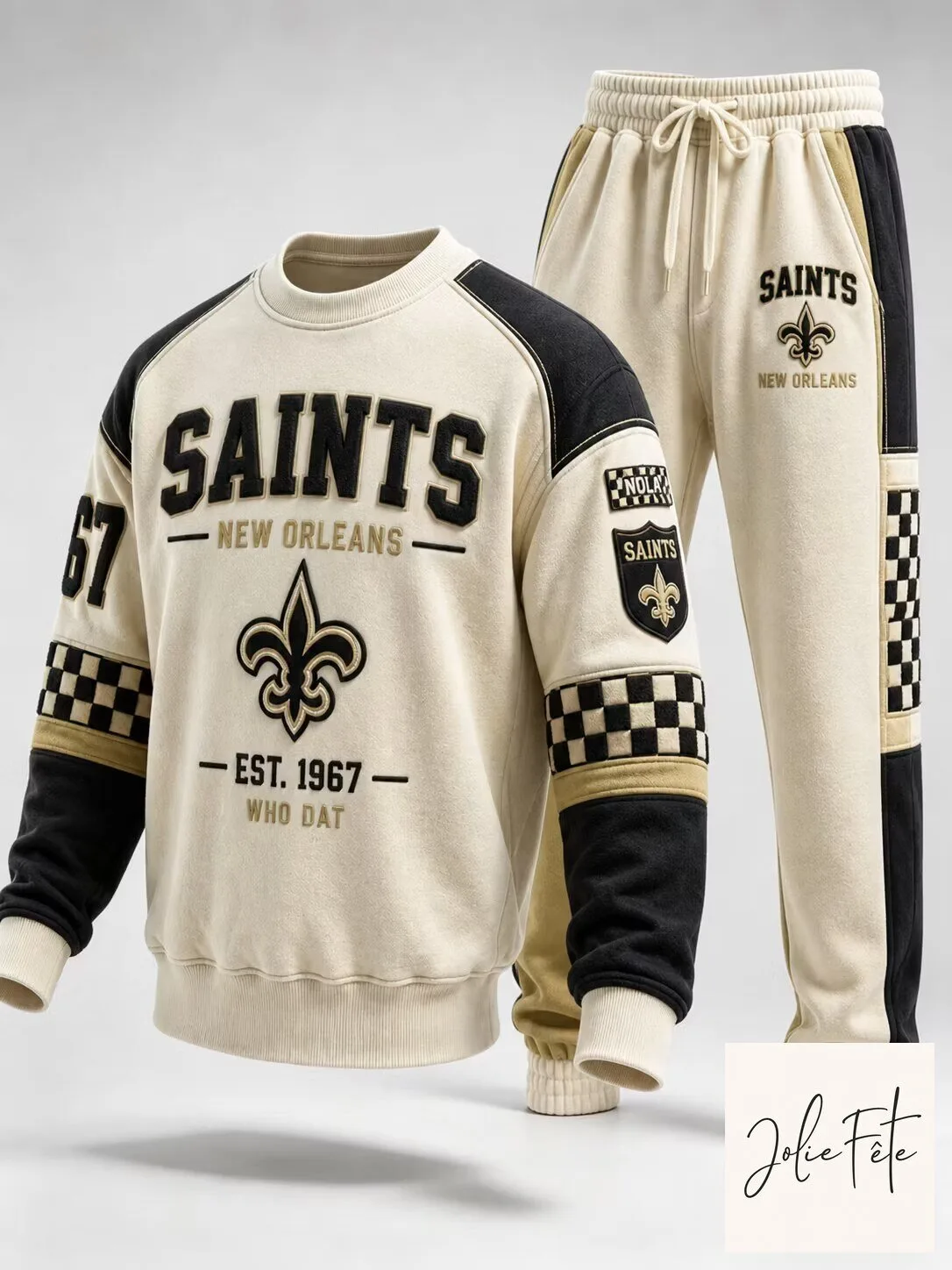 New Orleans Saints Football Team Checkerboard Athletic Sweatshirt and Jogger Set