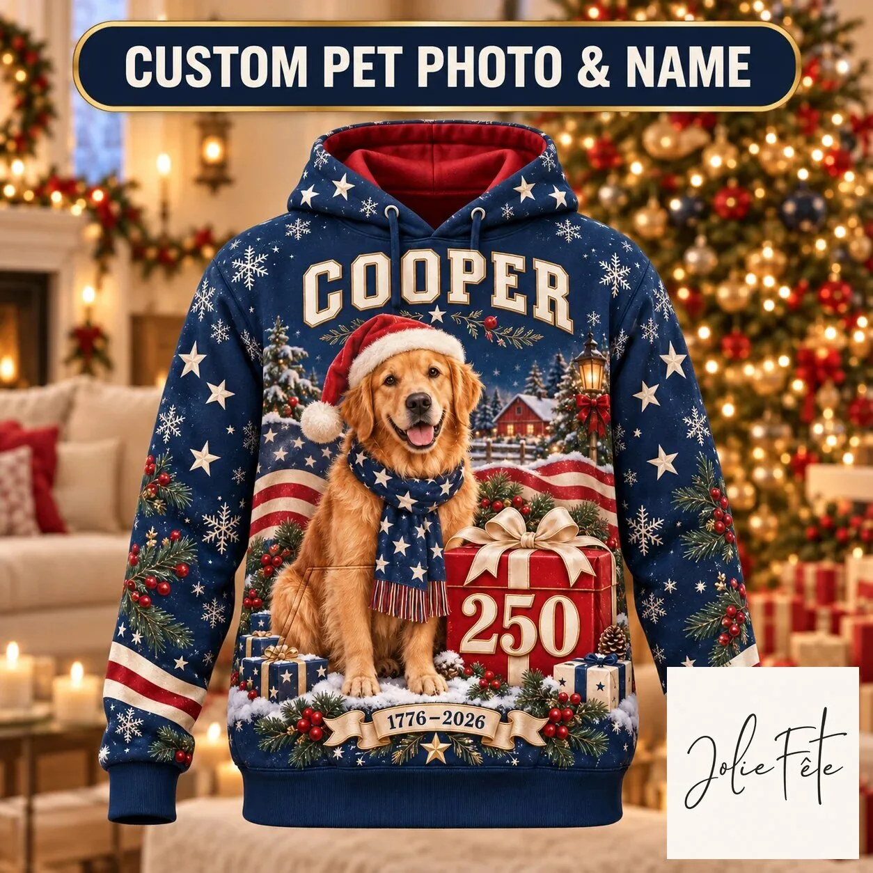 Personalized Golden Retriever Dog Christmas Holiday All Over Print Hoodie