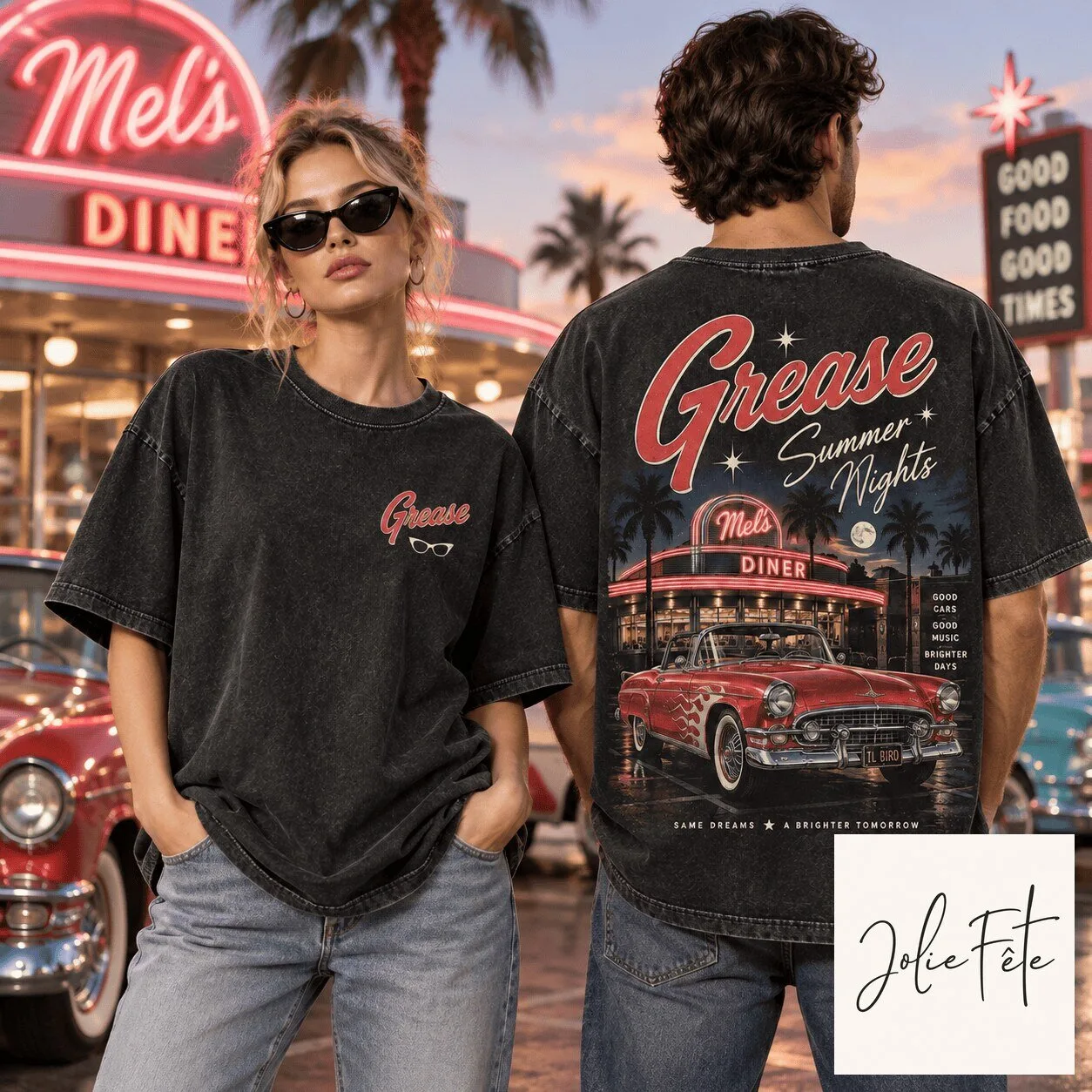 Grease Summer Nights Vintage Diner Graphic T-Shirt for Movie Lovers