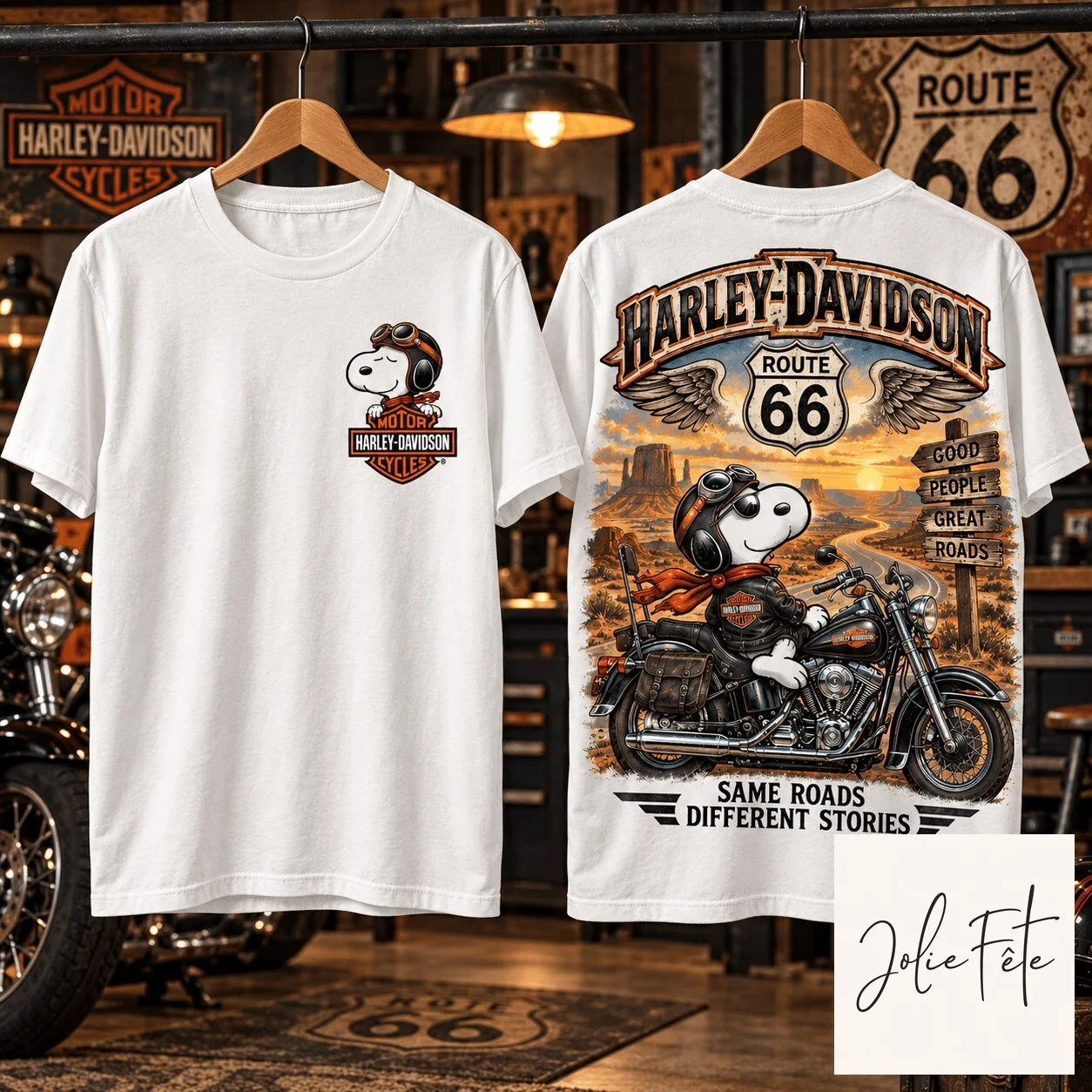 Snoopy Harley Davidson Motorcycle Route 66 Desert Ride Graphic T-Shirt