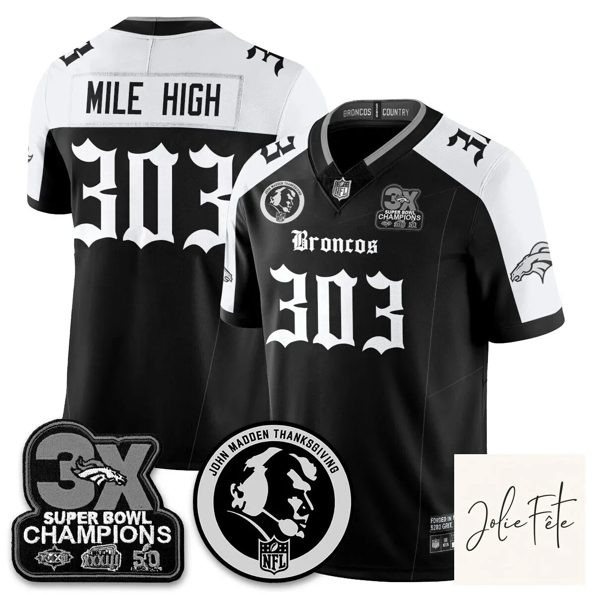 John Madden Denver Broncos 3X Super Bowl Champions Football Jersey 29 John Madden Denver Broncos 3X Super Bowl Champions Football Jersey