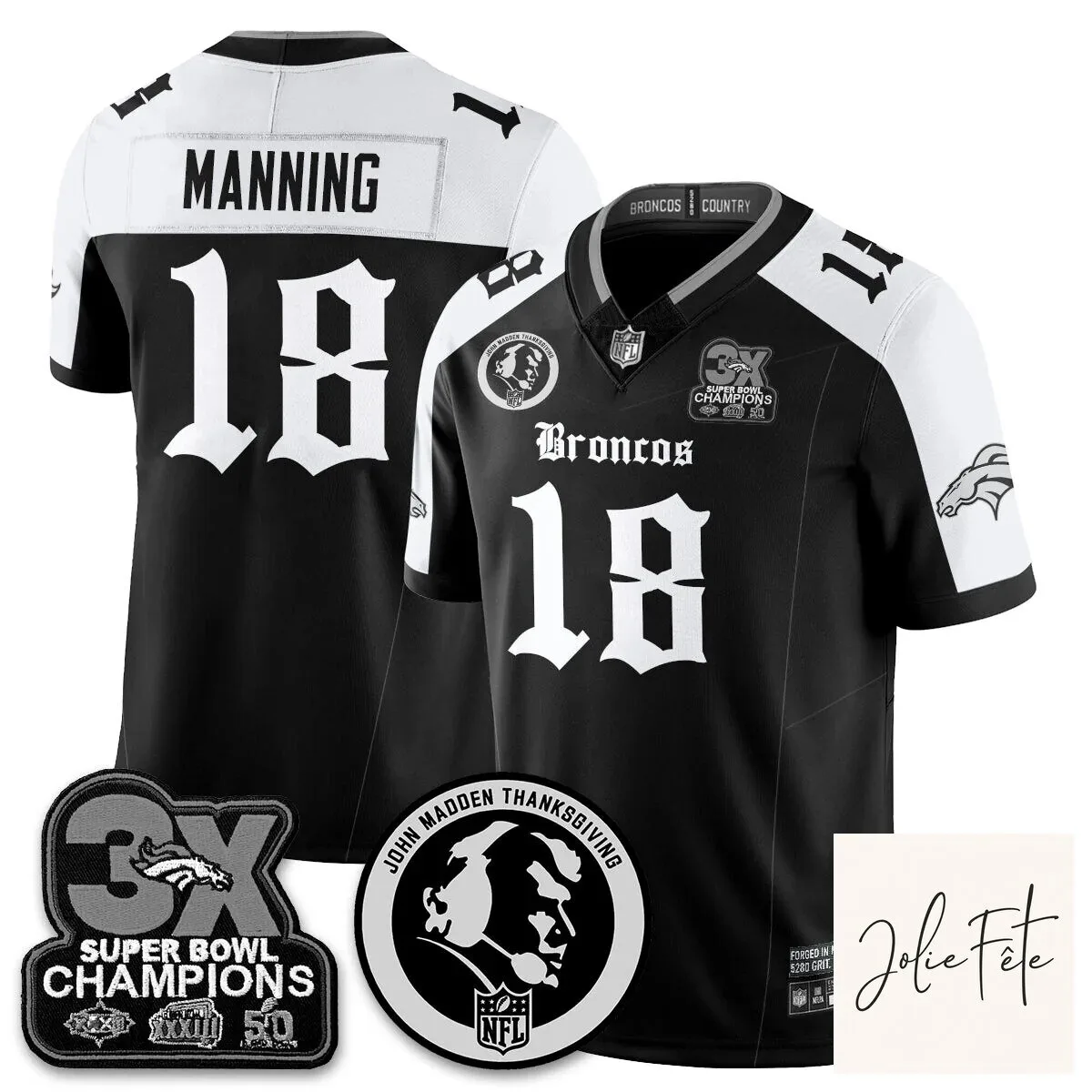 John Madden Denver Broncos 3X Super Bowl Champions Football Jersey 32 John Madden Denver Broncos 3X Super Bowl Champions Football Jersey