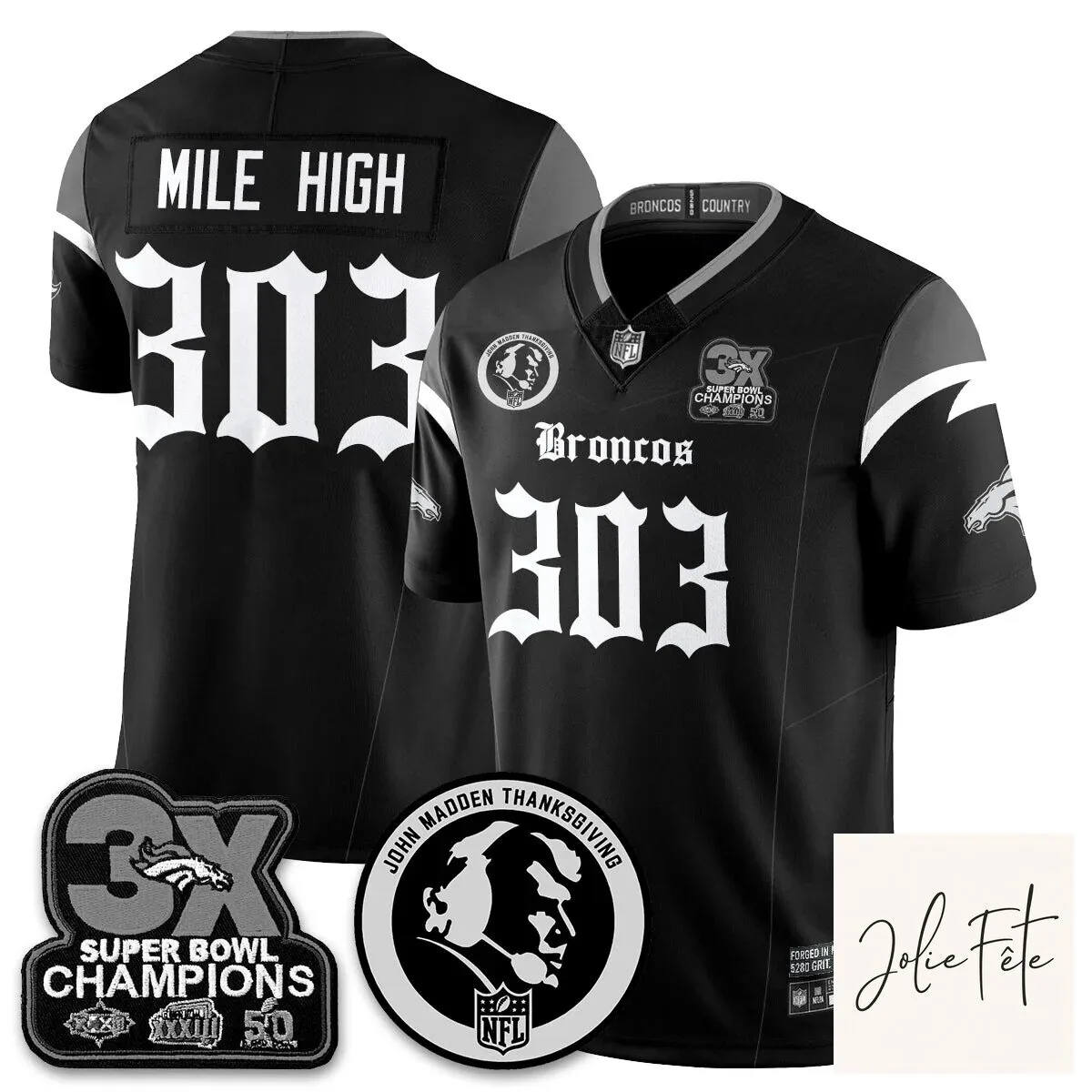 John Madden Denver Broncos 3X Super Bowl Champions Football Jersey 36 John Madden Denver Broncos 3X Super Bowl Champions Football Jersey