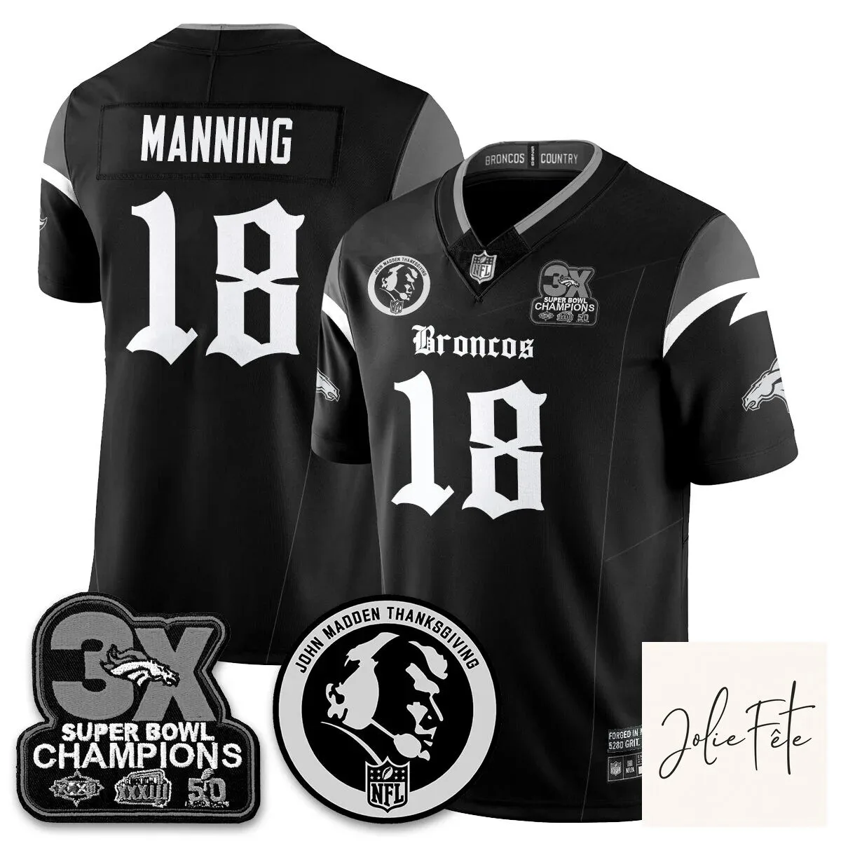 John Madden Denver Broncos 3X Super Bowl Champions Football Jersey 39 John Madden Denver Broncos 3X Super Bowl Champions Football Jersey