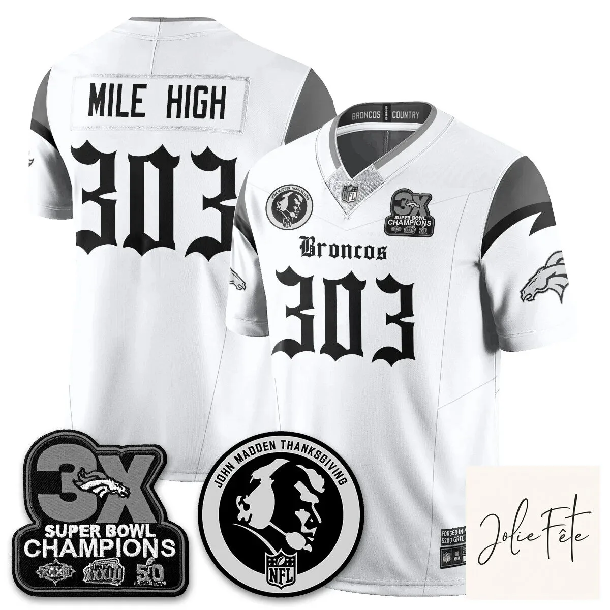 John Madden Denver Broncos 3X Super Bowl Champions Football Jersey 43 John Madden Denver Broncos 3X Super Bowl Champions Football Jersey
