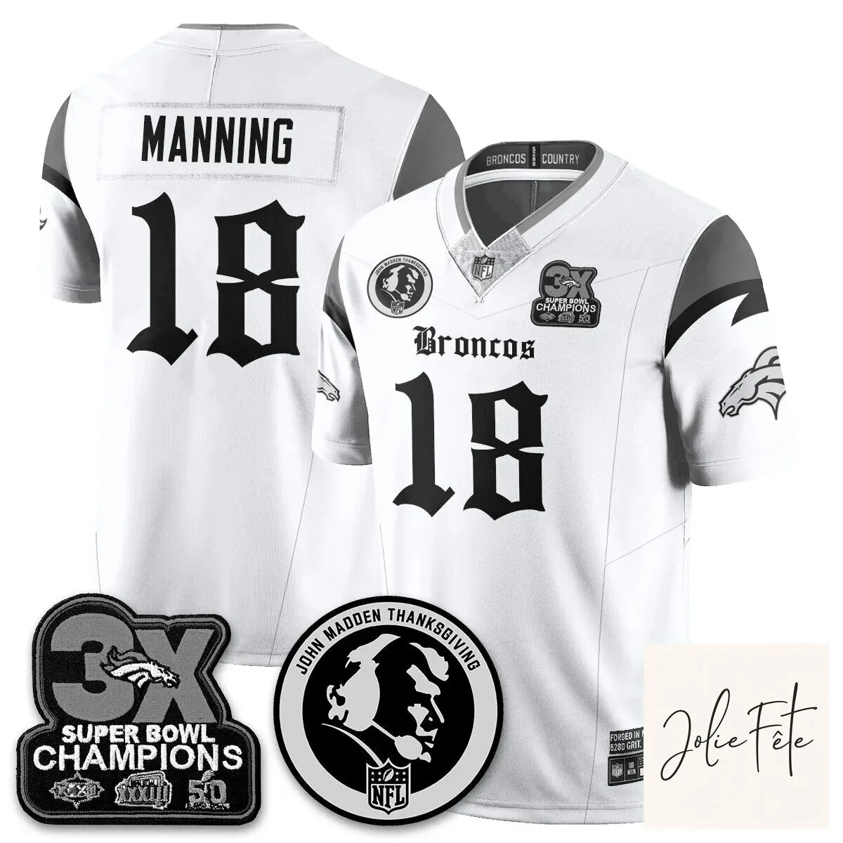 John Madden Denver Broncos 3X Super Bowl Champions Football Jersey 46 John Madden Denver Broncos 3X Super Bowl Champions Football Jersey