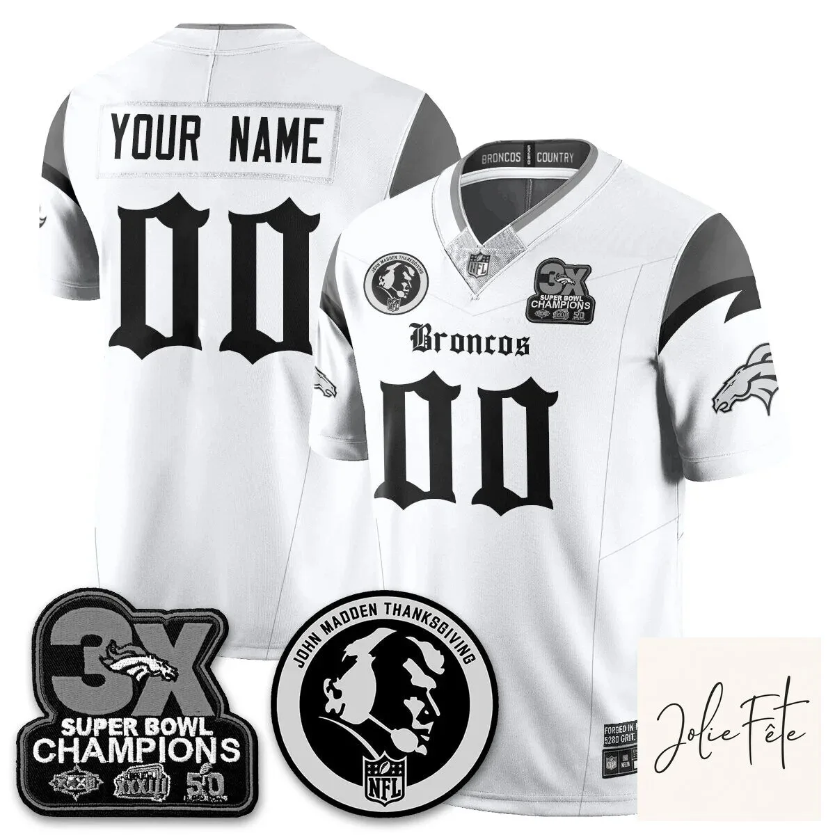 John Madden Denver Broncos 3X Super Bowl Champions Football Jersey 51 John Madden Denver Broncos 3X Super Bowl Champions Football Jersey