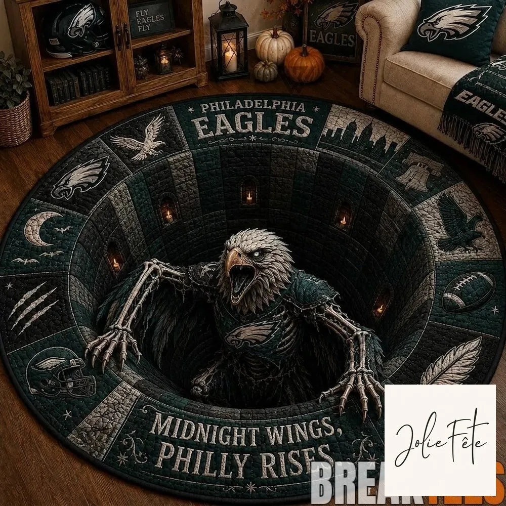 Halloween Round Rug - Philly Rises with Philadelphia Eagles Midnight Wings Design