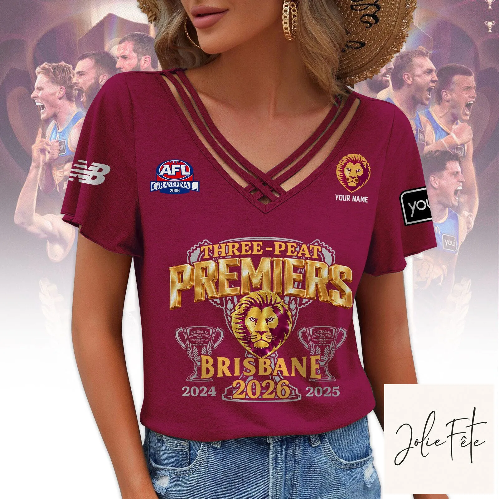 2024 2025 2026 Three-Peat Premiers T-Shirt for Brisbane Lions in the Australian Football League