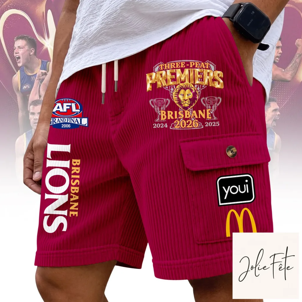 Brisbane Lions Three-Peat Premiers Corduroy Cargo Shorts Brisbane Lions Three-Peat Premiers Corduroy Cargo Shorts