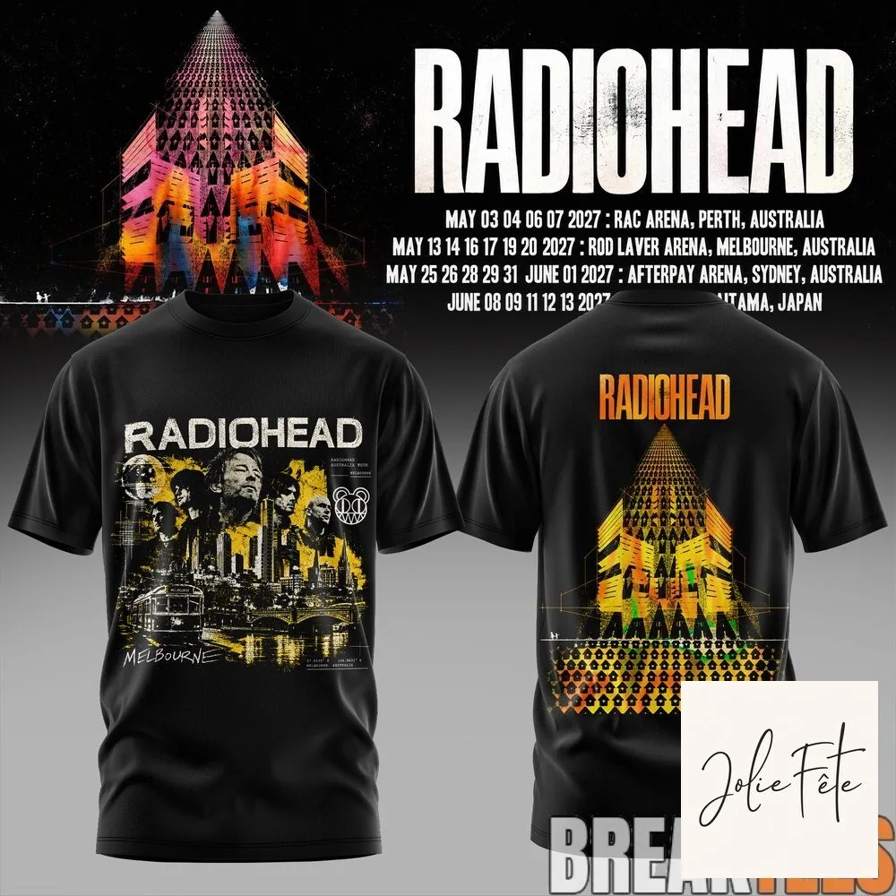 Radiohead 2027 Tour Melbourne Concert Black Graphic T-Shirt