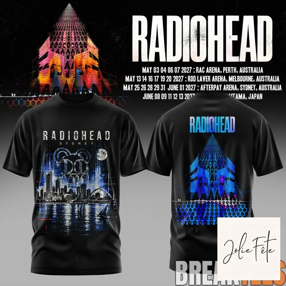 Radiohead 2027 Tour Melbourne Concert Black Graphic T-Shirt 10 Radiohead 2027 Tour Melbourne Concert Black Graphic T-Shirt