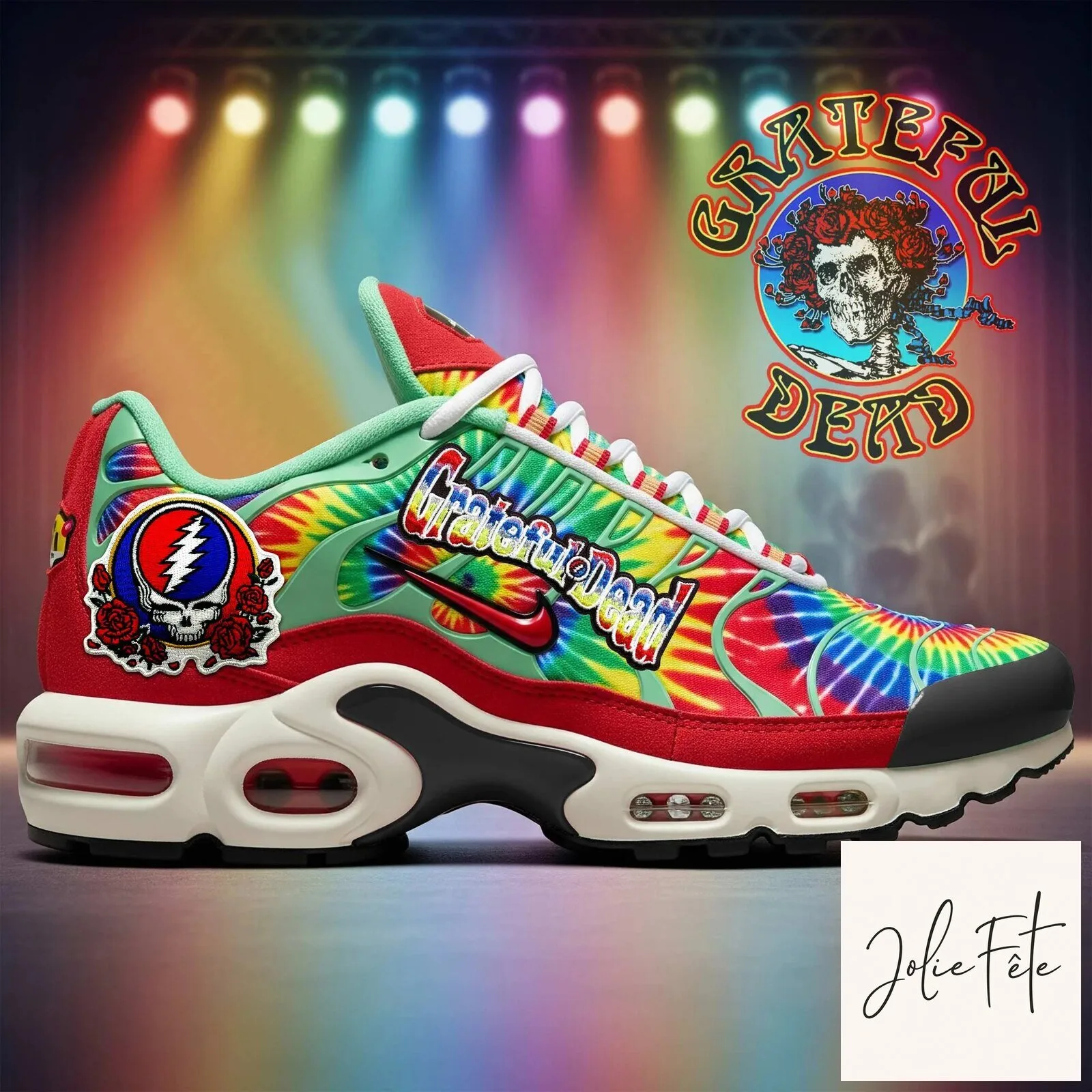 Grateful Dead Tie-Dye Skull and Roses Music Band Sneakers Shoes