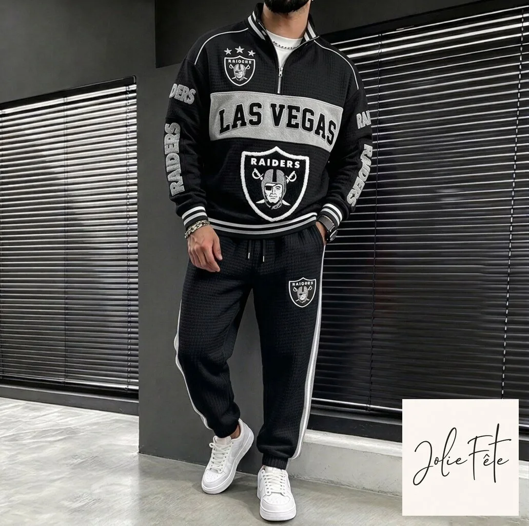 Las Vegas Raiders NFL Football Team Half-Zip Pullover Sweatshirt and Joggers Set 1 Las Vegas Raiders NFL Football Team Half-Zip Pullover Sweatshirt and Joggers Set