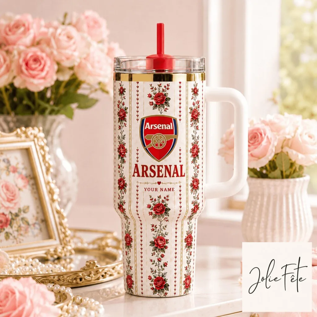 Arsenal Football Club Floral Pattern Insulated Tumbler with Handle Arsenal Football Club Floral Pattern Insulated Tumbler with Handle
