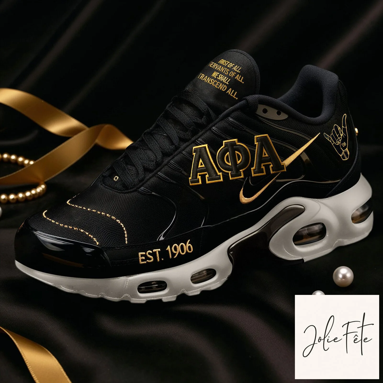 Alpha Phi Alpha Fraternity Incorporated Black and Gold Athletic Shoes