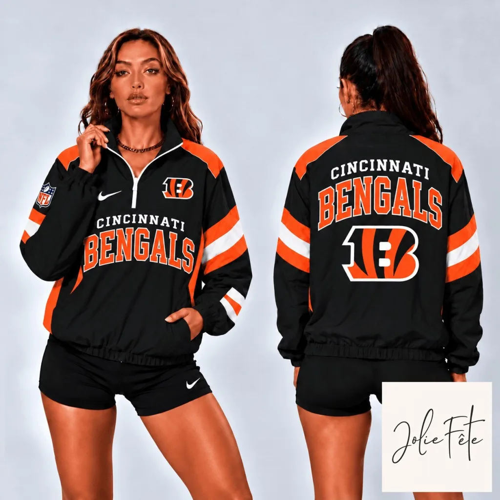 Cincinnati Bengals NFL Black and Orange Colorblock Quarter Zip Pullover Jacket Cincinnati Bengals NFL Black and Orange Colorblock Quarter Zip Pullover Jacket