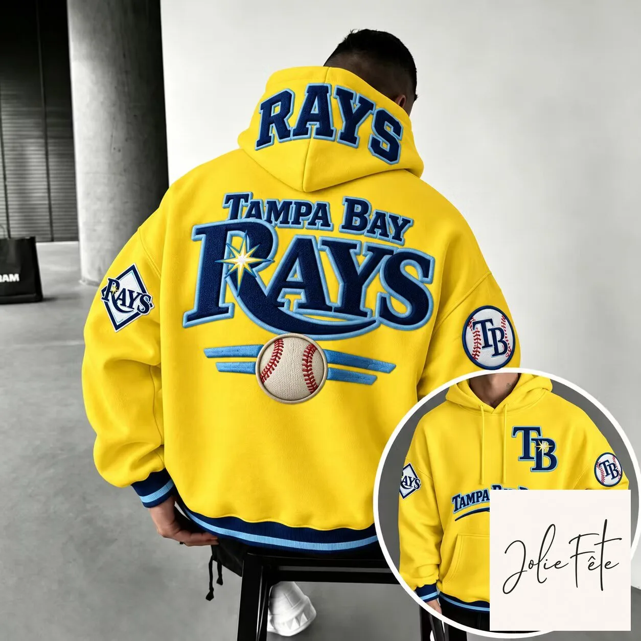 Tampa Bay Rays Baseball Embroidered Yellow Oversized Hoodie
