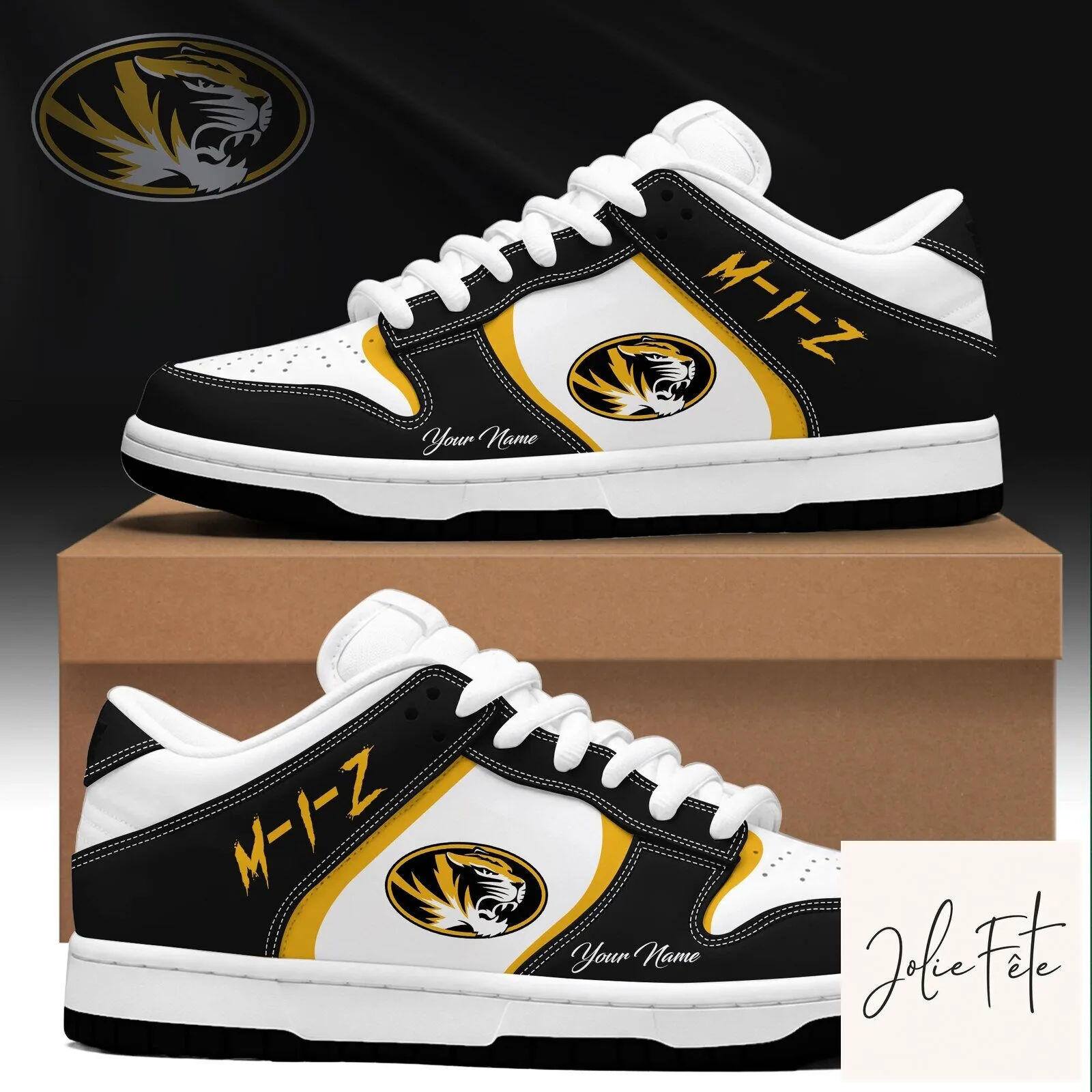 Missouri Tigers NCAA College Football Team Black and Gold Custom Shoes