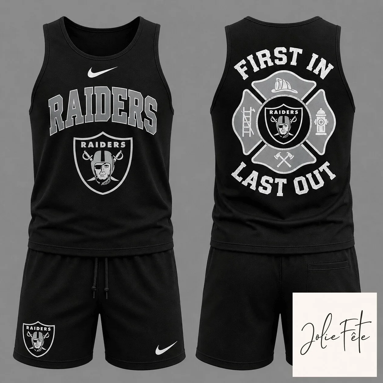 Las Vegas Raiders First In Last Out Firefighter Tank Top and Shorts Set