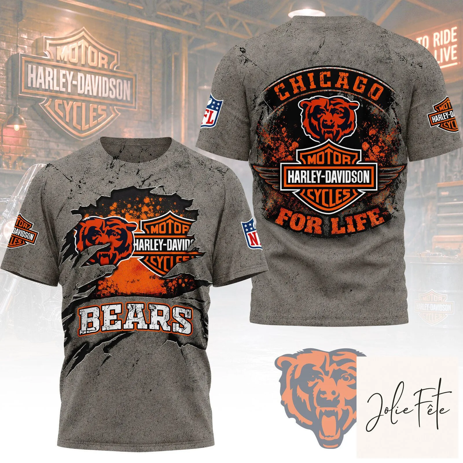 Chicago Bears Harley Davidson For Life Premium Graphic T-Shirt