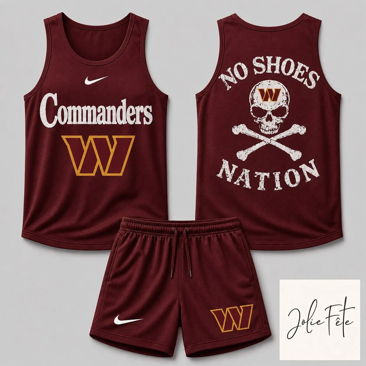 Washington Commanders Football Team Skull Crossbones Sleeveless Tank Top and Shorts Set