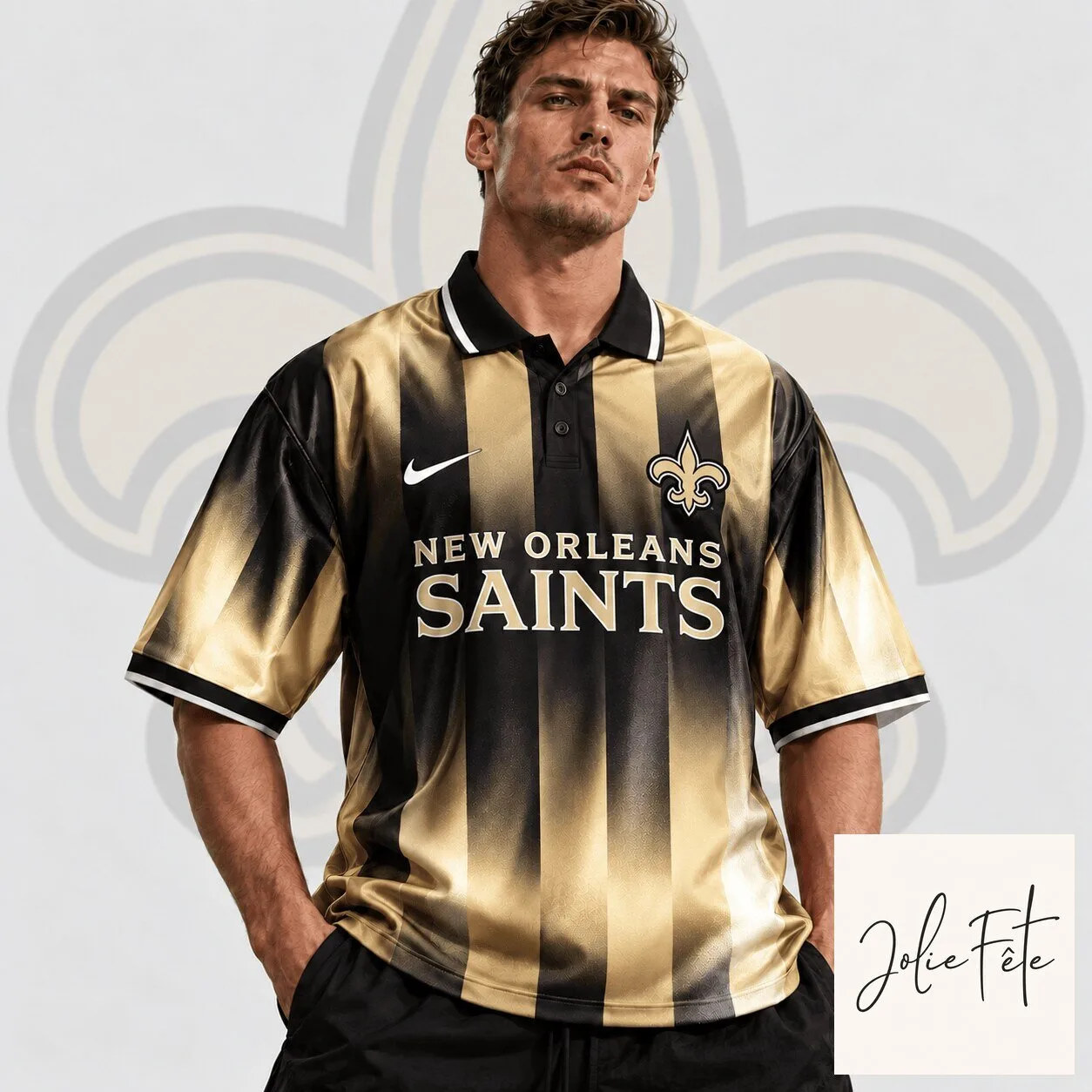 New Orleans Saints Black Gold Vertical Stripe Premium Football Jersey