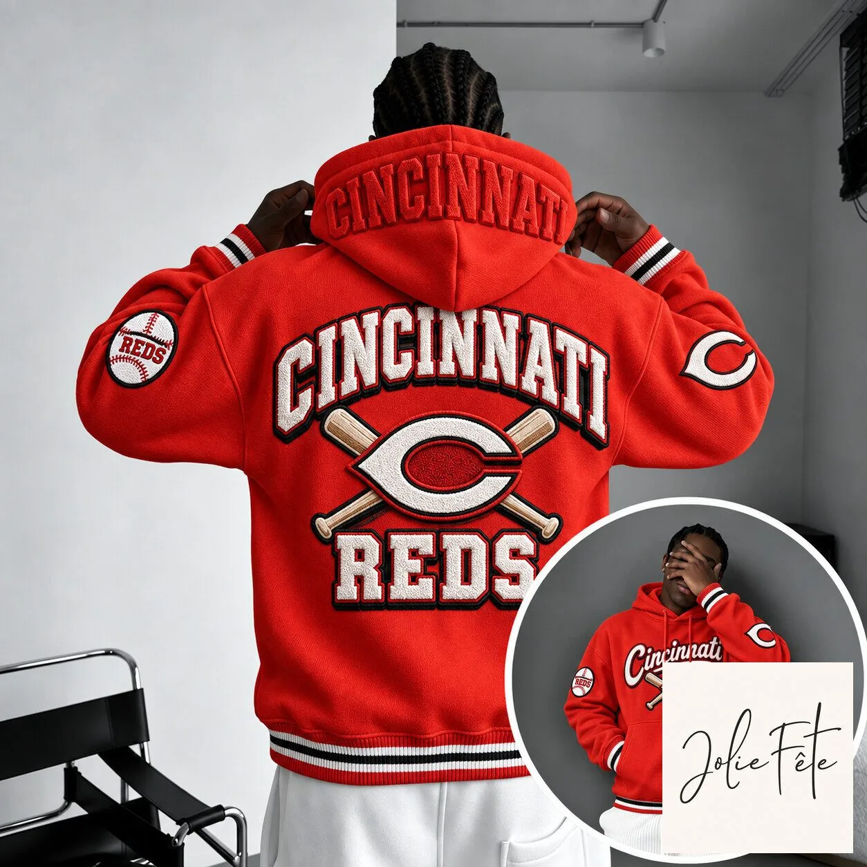 Cincinnati Reds Baseball Team Logo Embroidered Red Hoodie Sweatshirt