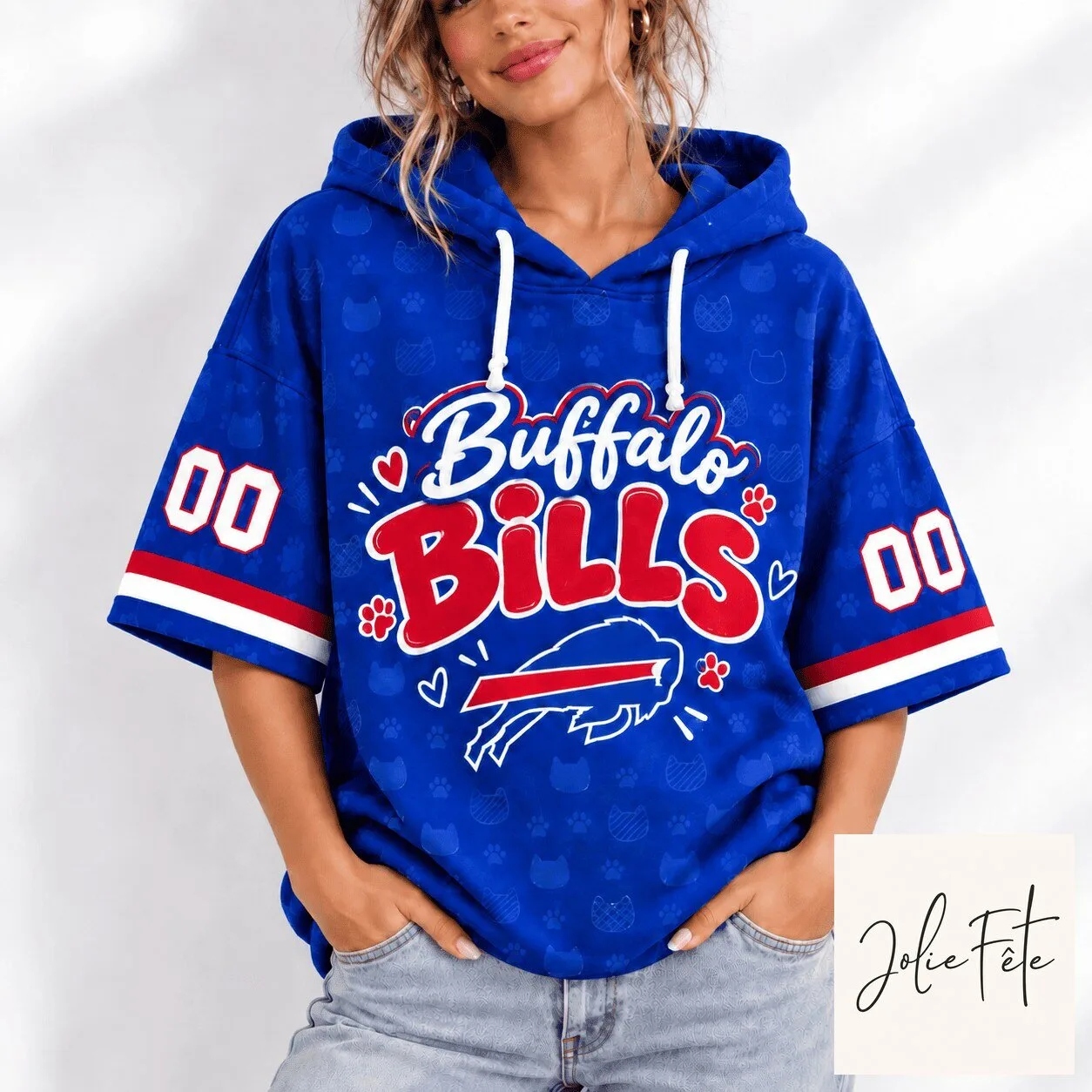 Buffalo Bills Football Team Short Sleeve Hoodie for Women