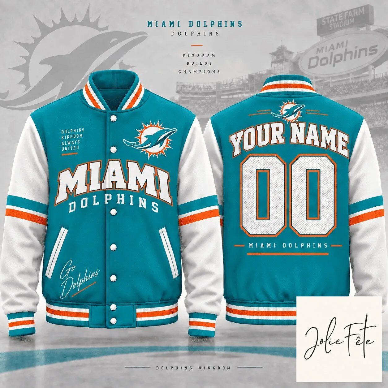 Custom Name and Number Varsity Jacket for Miami Dolphins Fans