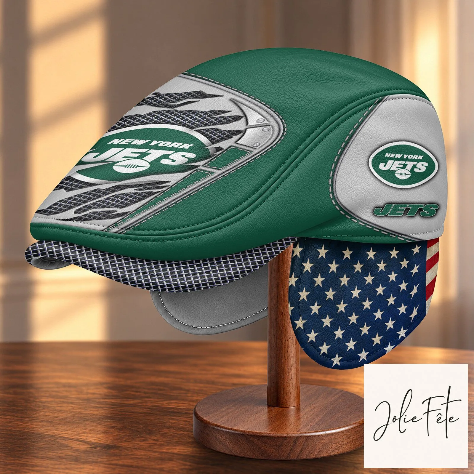New York Jets American Flag Flat Cap Hat with Foldable Ear Flaps 5 New York Jets American Flag Flat Cap Hat with Foldable Ear Flaps