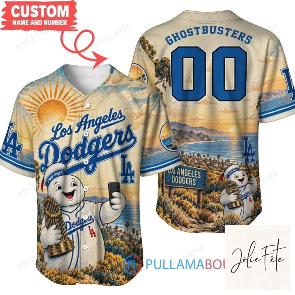 Los Angeles Dodgers Ghostbusters Stay Puft Marshmallow Man Baseball Jersey Los Angeles Dodgers Ghostbusters Stay Puft Marshmallow Man Baseball Jersey