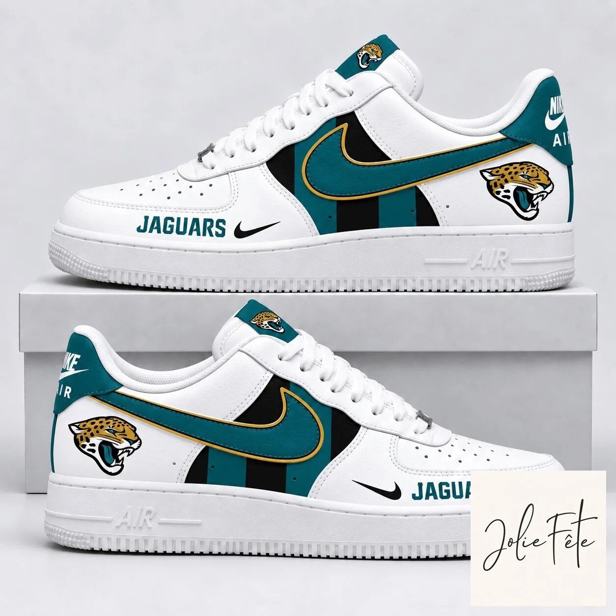 Jacksonville Jaguars NFL Team Logo White and Teal Custom Sneakers