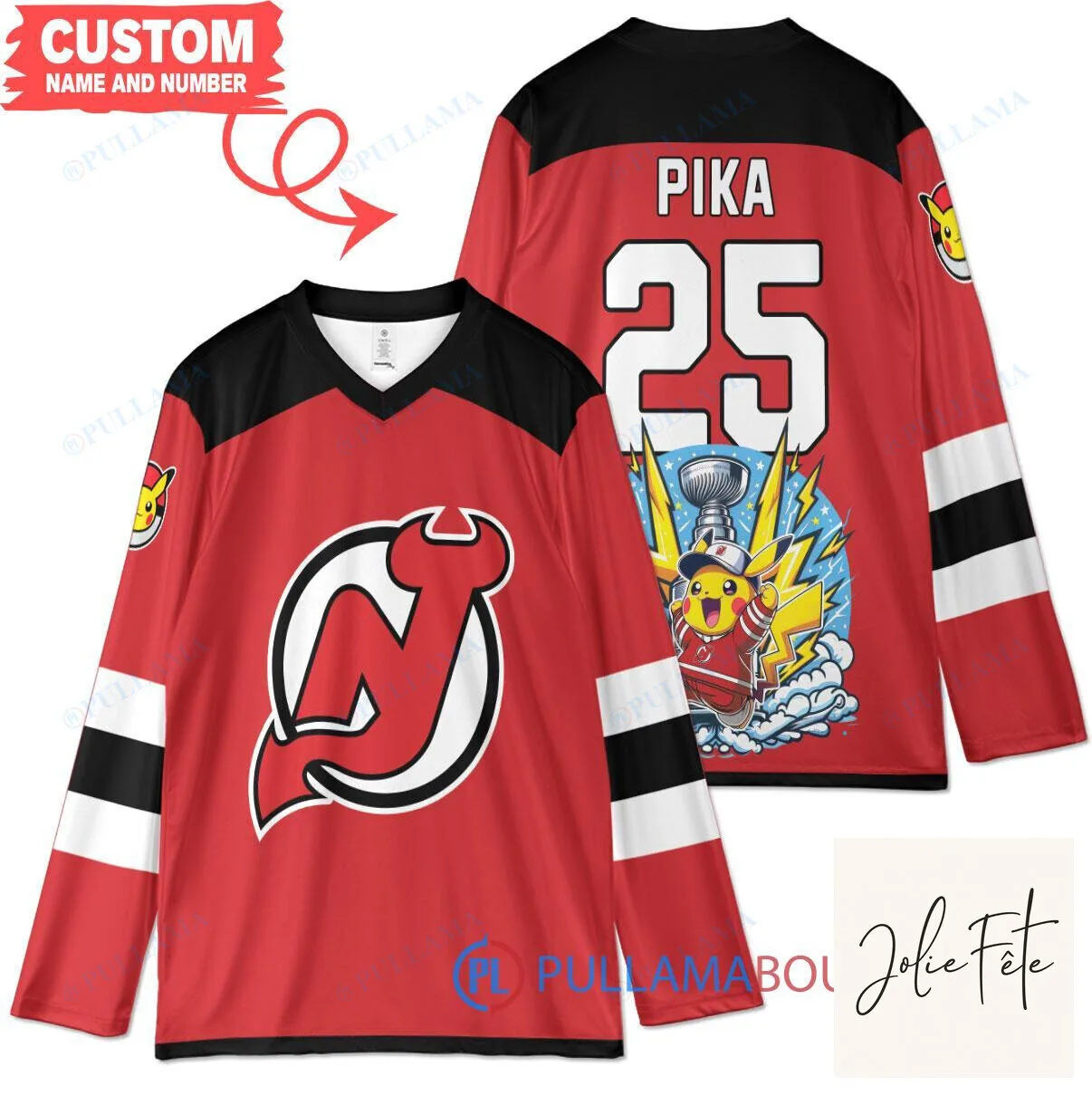 New Jersey Devils Pikachu Stanley Cup Custom Hockey Jersey