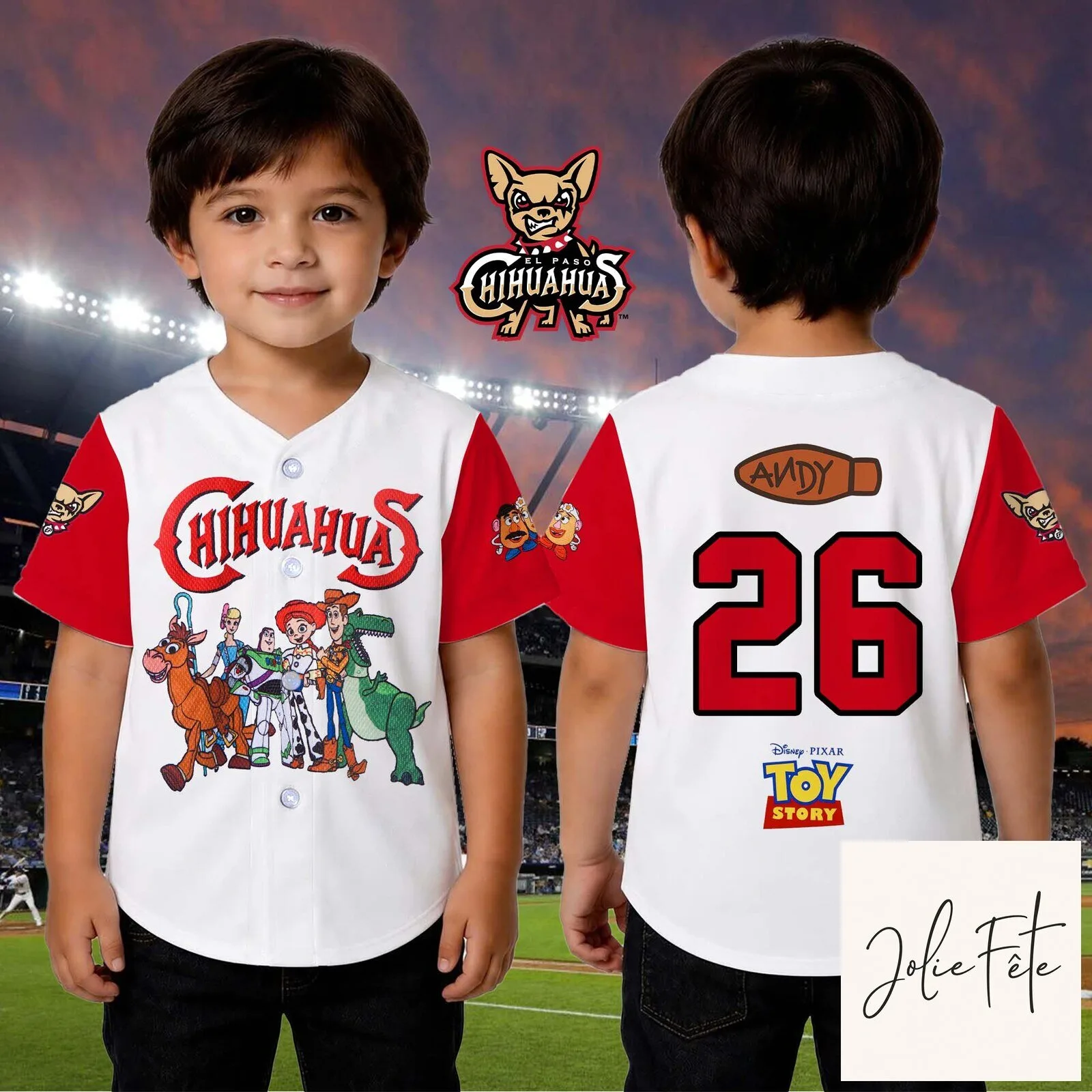 Toy Story El Paso Chihuahuas Baseball Jersey for Kids with Woody and Buzz Lightyear