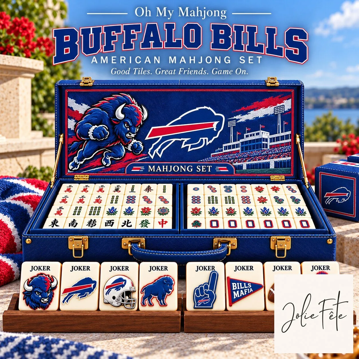 Buffalo Bills American Mahjong Set with Custom Tiles and Carrying Case