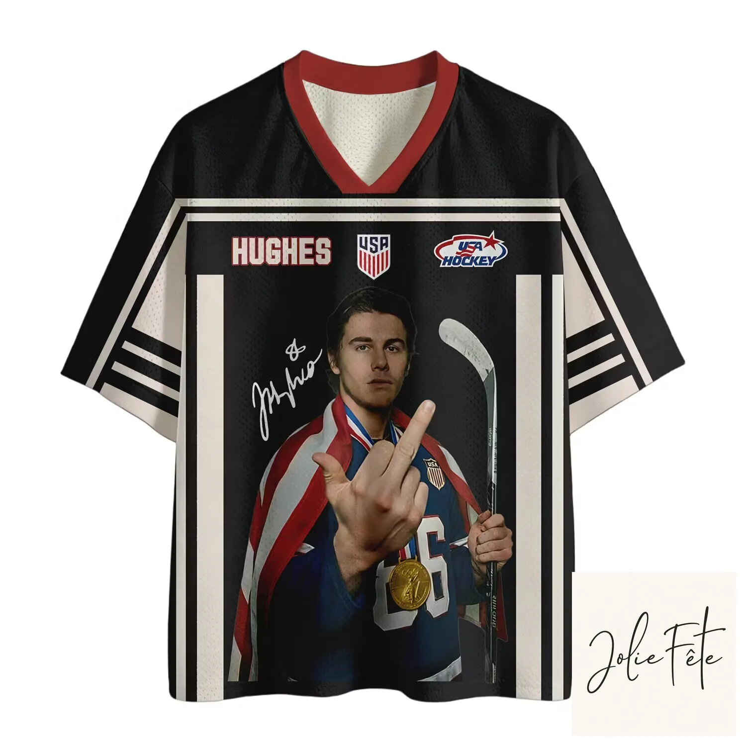 Jack Hughes USA Hockey Black Vintage Mesh Jersey