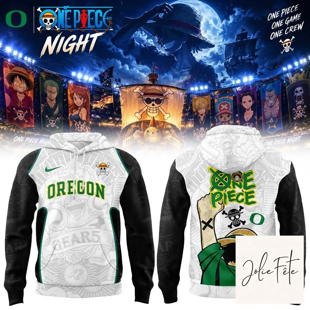 One Piece Oregon Ducks Anime Manga Pirate Crew White Black Hoodie