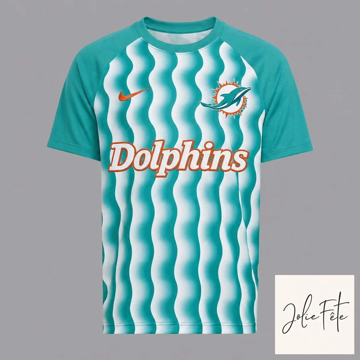 Miami Dolphins National Football League Teal Wavy Pattern Short Sleeve T-Shirt