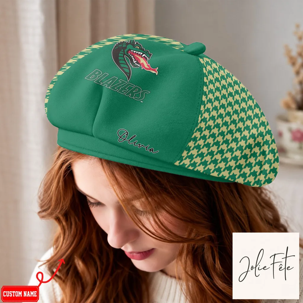 UAB Blazers Custom Name Green Houndstooth Beret Hat for Women UAB Blazers Custom Name Green Houndstooth Beret Hat for Women